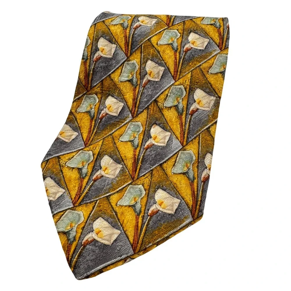 Ermenegildo Zegna Disegno Esclusivo‎ Silk Tie Floral Lily Yellow Italy Luxury